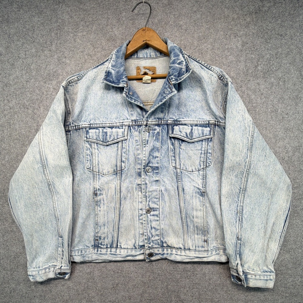 Vintage 90s Gap Work Force Blue Long Sleeve Denim Jean Jacket Mens L